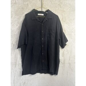 Tommy Bahama Men's XL Loop Collar Black 100% Silk Camp Aloha Shirt Button Up